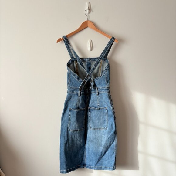 Free People Denim Button Front Gracie Pinafore Dress Size 8 - Picture 6 of 8